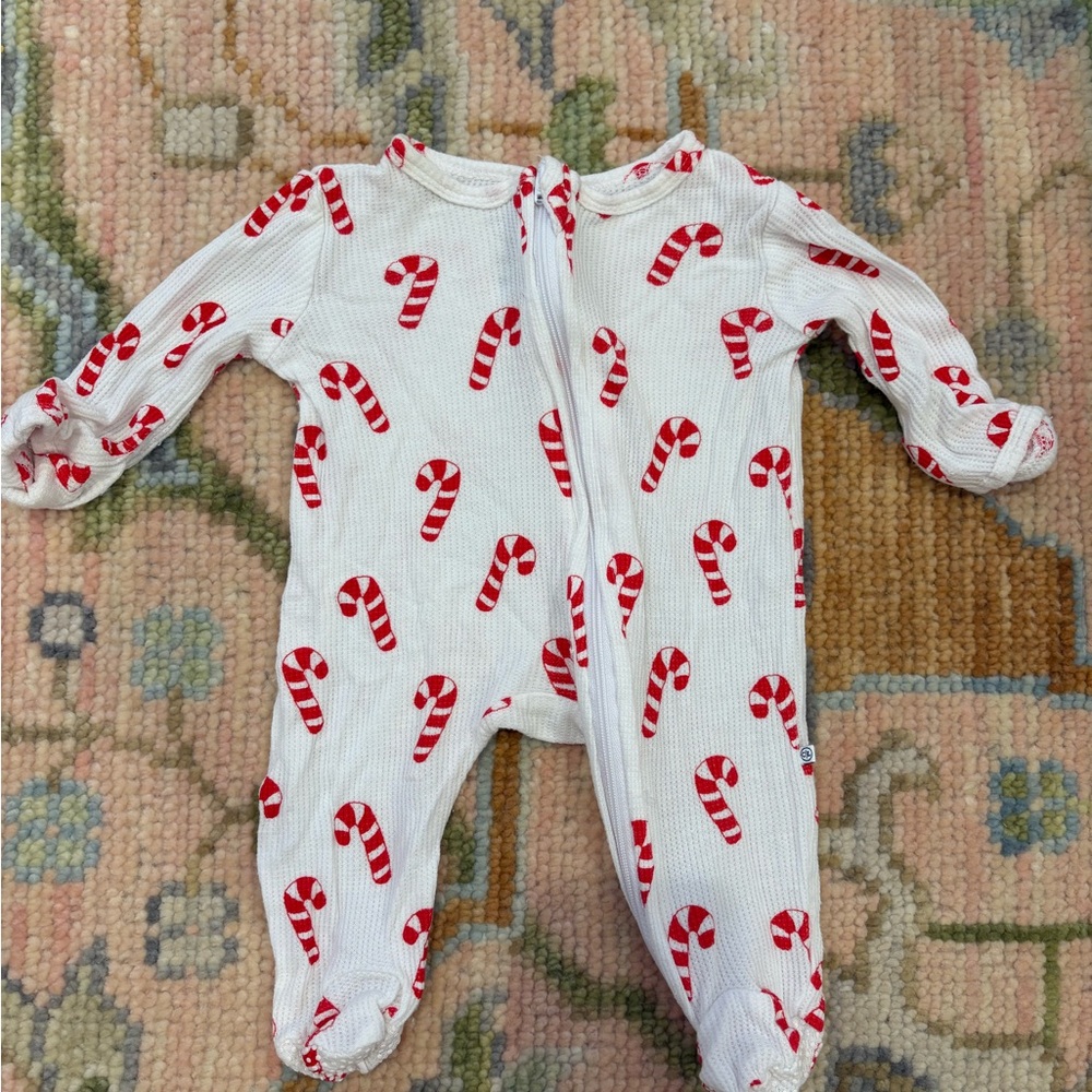 Caden Lane White & Red Candy Cane One-Piece Pajama